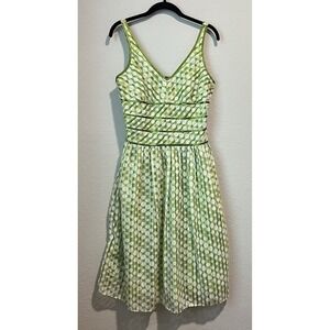 Vintage Y2K Robbie Bee Midi Dress Size 6 Lime Green Polka Dot Sleeveless Retro